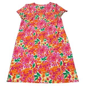 Jude Connally Women's Dress Size L Floral Print Orange Pink Green Short Sleeve